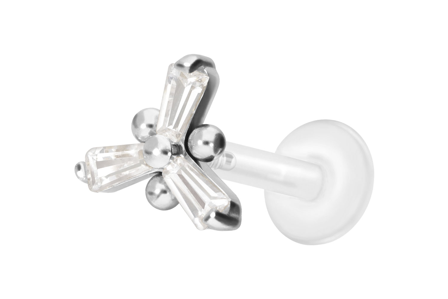 PTFE Labret Piercing mit Innengewinde + Titan-Aufsatz KRISTALLBLUME